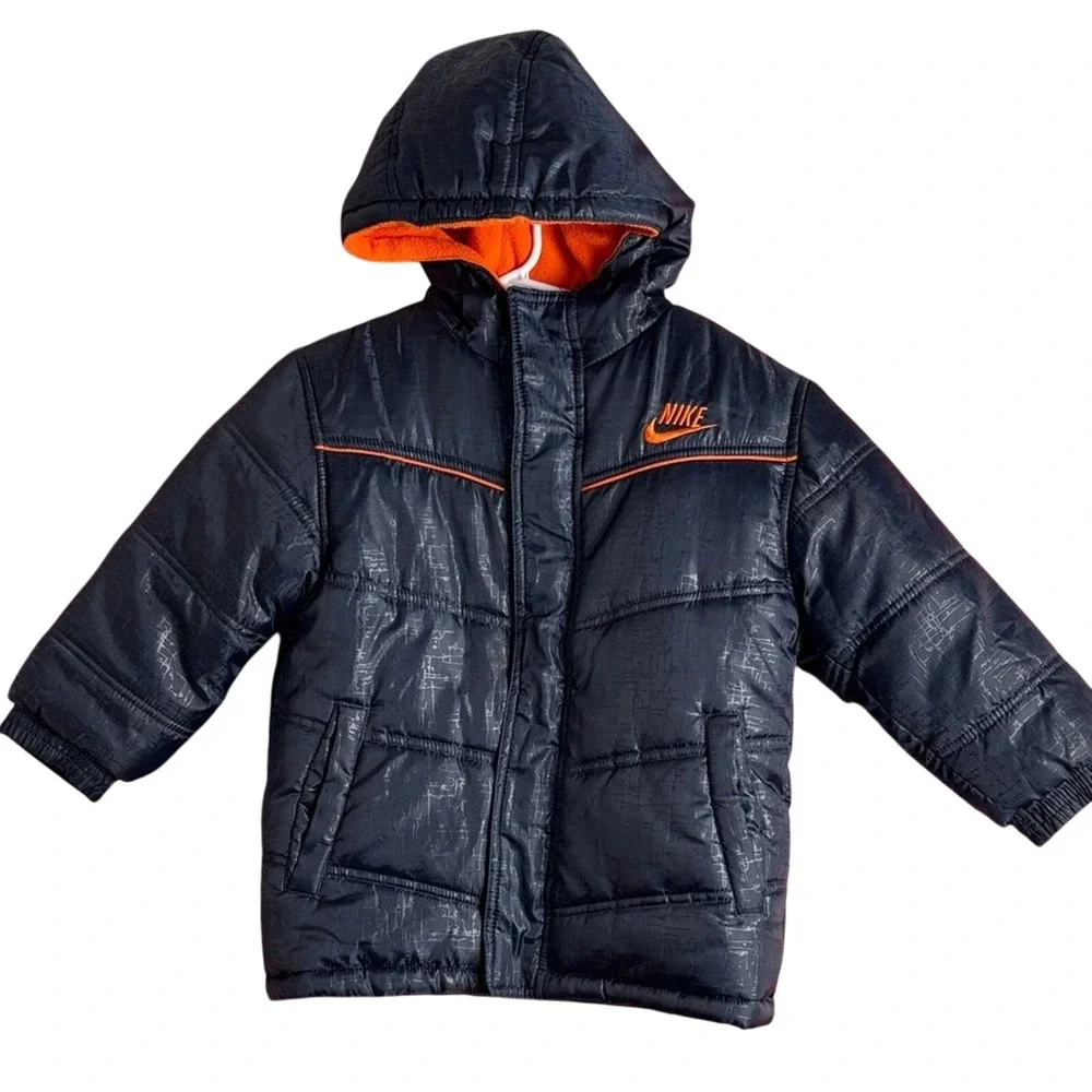 NIKE Little Boys Blue‎ Orange Patterned Blue Orange Hooded Puffer Coat Size 5